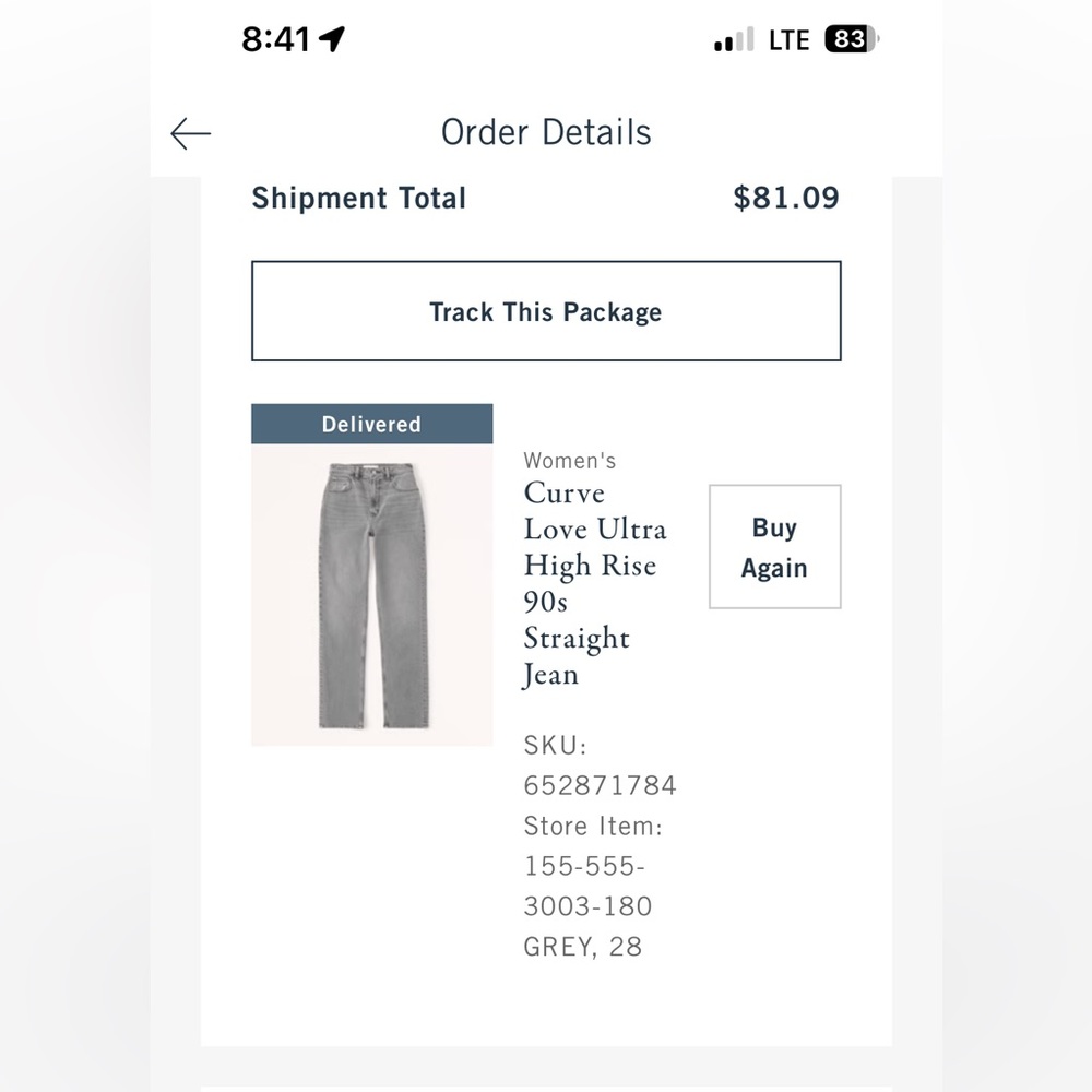Curve Love Ultra High Rise 90s Straight Jean, Grey, size 28, regular length